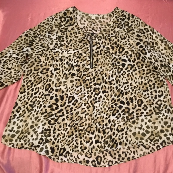 Animal Print Zipper Blouse EST 1946 XL - Picture 1 of 5